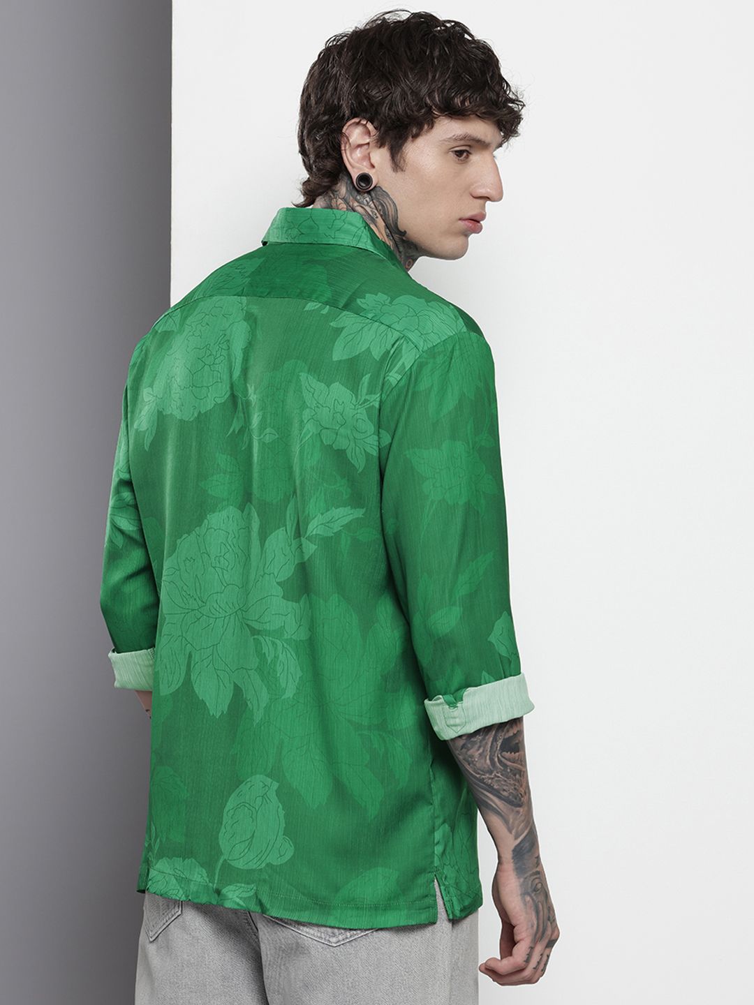 Men's Green Relaxed Fit Floral Resort Wear Shirt