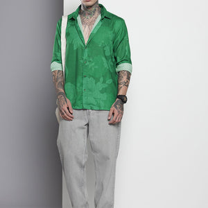 Men's Green Relaxed Fit Floral Resort Wear Shirt
