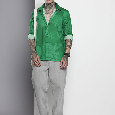 Men's Green Relaxed Fit Floral Resort Wear Shirt