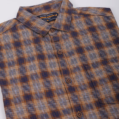 Men's Brown Slim Fit Checked Shirt