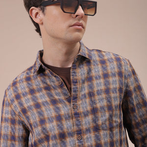 Men's Brown Slim Fit Checked Shirt