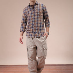 Men's Brown Slim Fit Checked Shirt