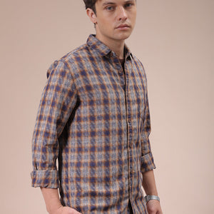 Men's Brown Slim Fit Checked Shirt