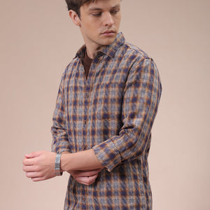 Men's Brown Slim Fit Checked Shirt
