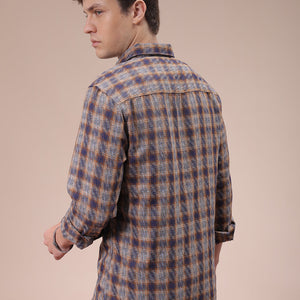 Men's Brown Slim Fit Checked Shirt