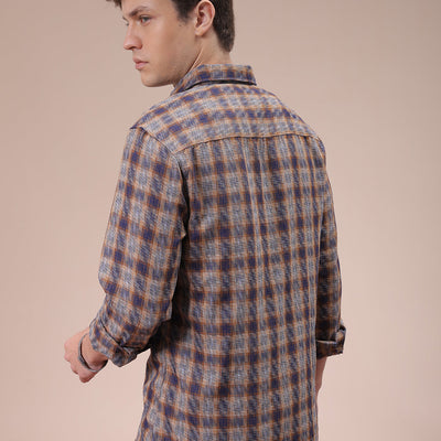Men's Brown Slim Fit Checked Shirt
