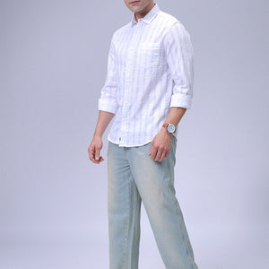 Men's White Slim Fit Checkered Textured Casual Shirt