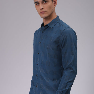 Men's Teal Slim Fit Solid Shirt