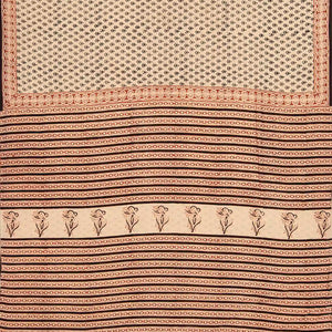 Sandal Woven Jaipur Cotton Saree Printed With Floral Motifs