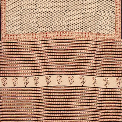Sandal Woven Jaipur Cotton Saree Printed With Floral Motifs