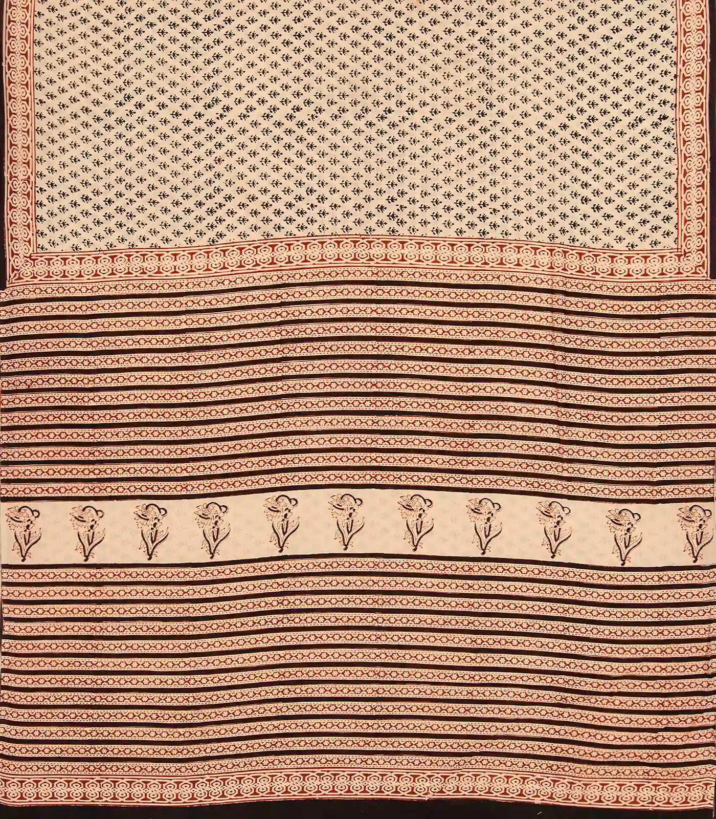 Sandal Woven Jaipur Cotton Saree Printed With Floral Motifs