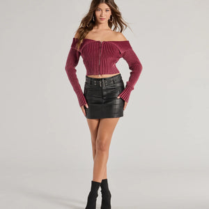 City Chic Faux Leather Belted Mini Skirt
