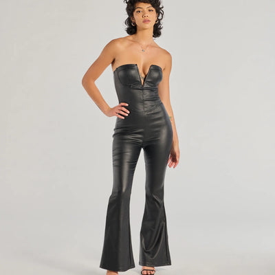 Rebel Chic Faux Leather Wide-Leg Jumpsuit
