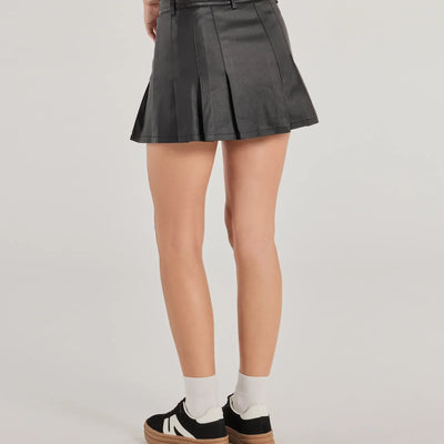 Adorably Sleek Faux Leather Pleated Mini Skort