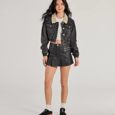 Adorably Sleek Faux Leather Pleated Mini Skort