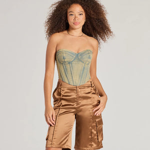 Trendsetter Vibes Satin Cargo Jorts