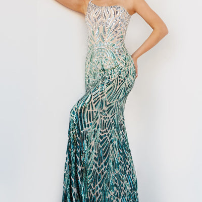 Sequin Fitted One Shoulder Gown by Jovani 06469