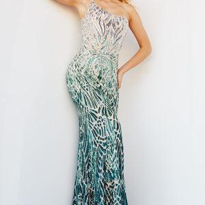 Sequin Fitted One Shoulder Gown by Jovani 06469