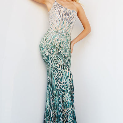 Sequin Fitted One Shoulder Gown by Jovani 06469