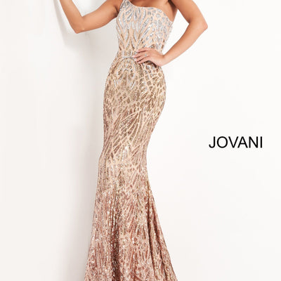 Sequin Fitted One Shoulder Gown by Jovani 06469