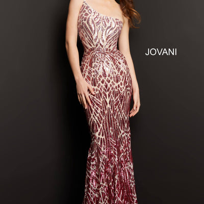 Sequin Fitted One Shoulder Gown by Jovani 06469