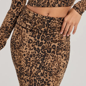 Bold Aura Leopard Print Knit Maxi Skirt