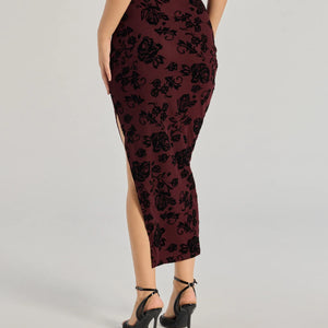 Luxe Wonder Flocked Velvet Floral Midi Skirt