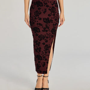 Luxe Wonder Flocked Velvet Floral Midi Skirt