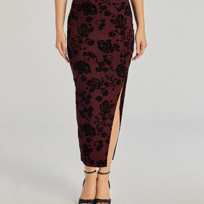 Luxe Wonder Flocked Velvet Floral Midi Skirt