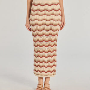 Retro Chic Wavy Striped Crochet Midi Skirt