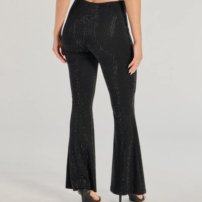 Glitzy Vibes Rhinestone Knit Flare Pants