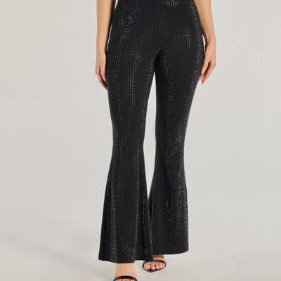 Glitzy Vibes Rhinestone Knit Flare Pants