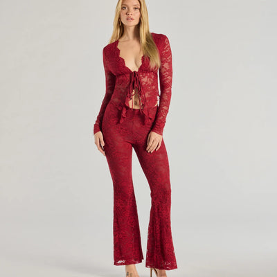 Delicate Flair Floral Lace Flared Pants