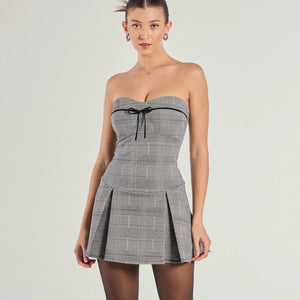 Adorable Factor Plaid Strapless Drop Waist Romper
