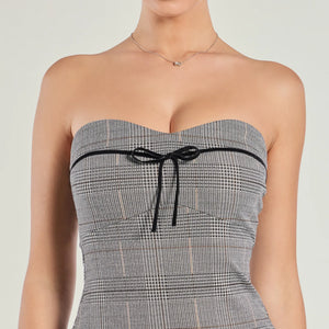 Adorable Factor Plaid Strapless Drop Waist Romper