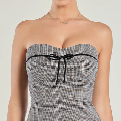 Adorable Factor Plaid Strapless Drop Waist Romper