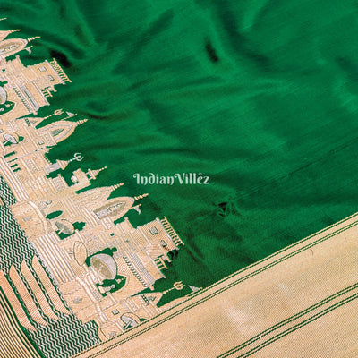 Bottle Green Handwoven Banarasi Katan Silk Saree with Kashi Ghat Weaves