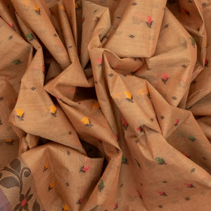 Brown Bengal Cotton Saree With Floral Motifs