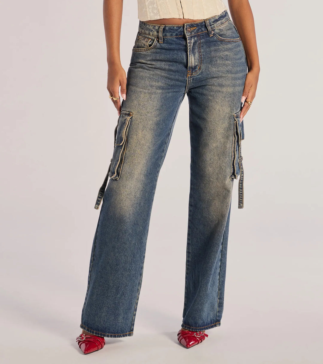 Trendsetter High-Rise Wide-Leg Cargo Jeans