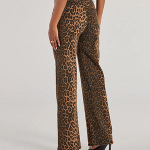 Fierce Aura Wide Leg Leopard Print Denim Jeans