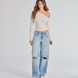 Chill Vibes Only Baggy Destructed Denim Jeans