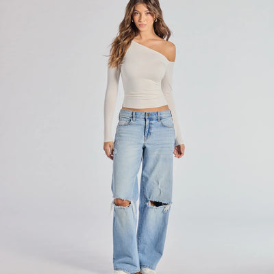 Chill Vibes Only Baggy Destructed Denim Jeans