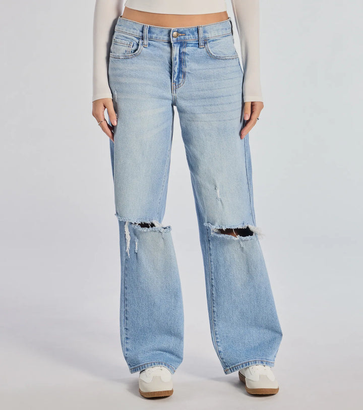 Chill Vibes Only Baggy Destructed Denim Jeans