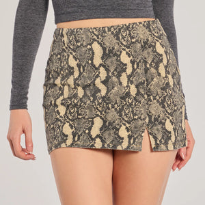 Elevated Edgy Snake Print Denim Mini Skort