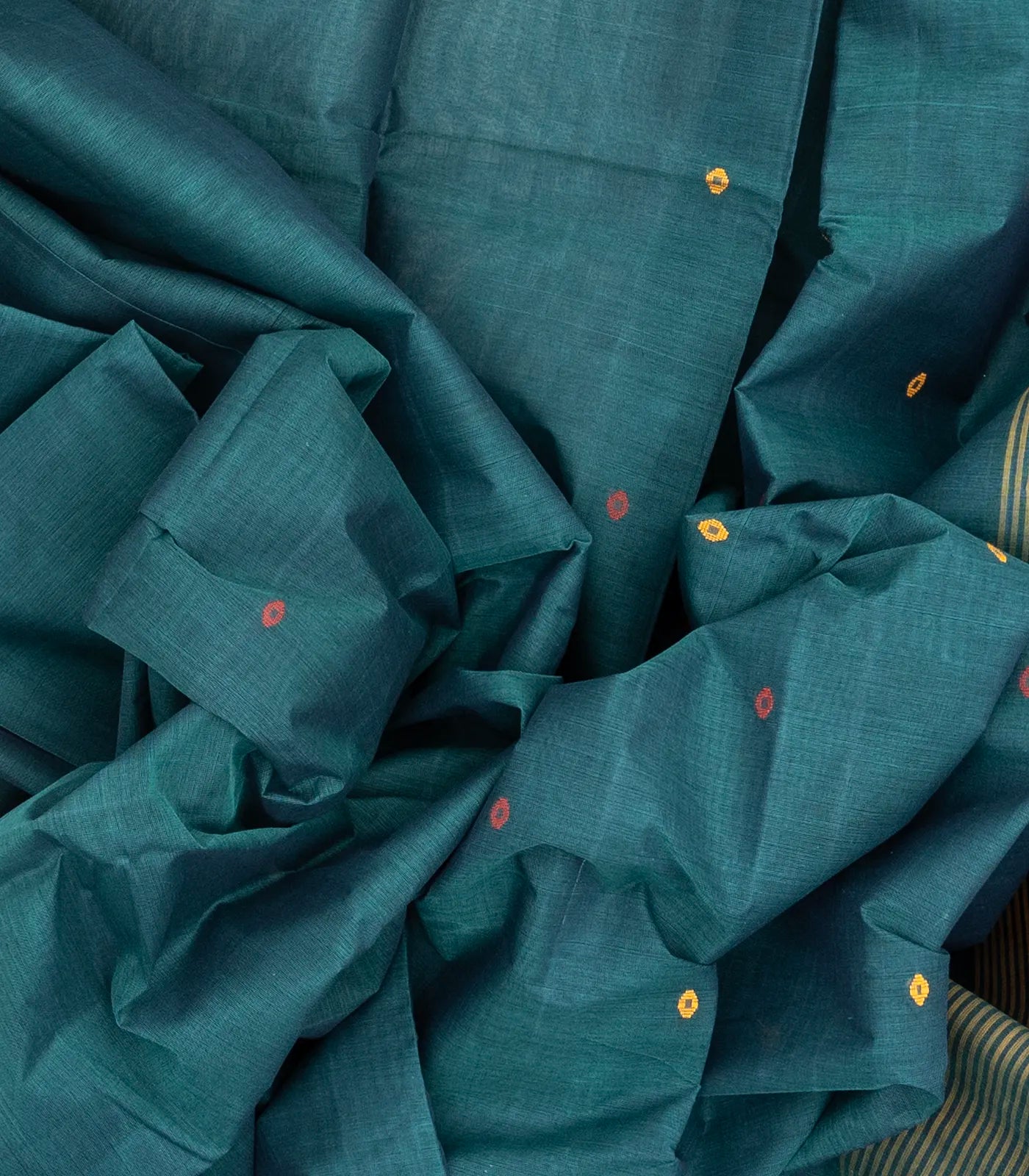 Blue Handloom Village Cotton Saree With Coin Buttas