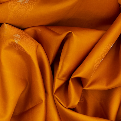 Mustard Handloom Soft Silk Saree With Floral Motifs-Mustard