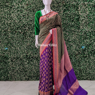 Blue Green Banarasi Handloom Silk Saree