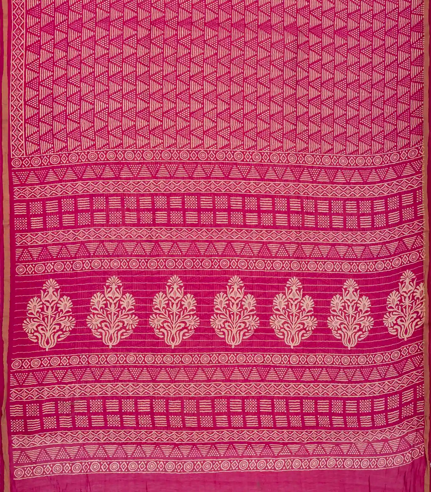 Pink Woven Jaipur Cotton Saree With Printed Triangle Motifs