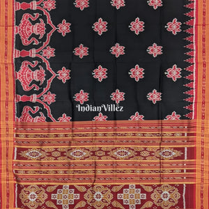 Black Maroon Lotus and Kalasa, Odisha Handloom Khandua Silk Saree