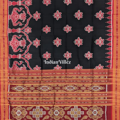 Black Maroon Lotus and Kalasa, Odisha Handloom Khandua Silk Saree
